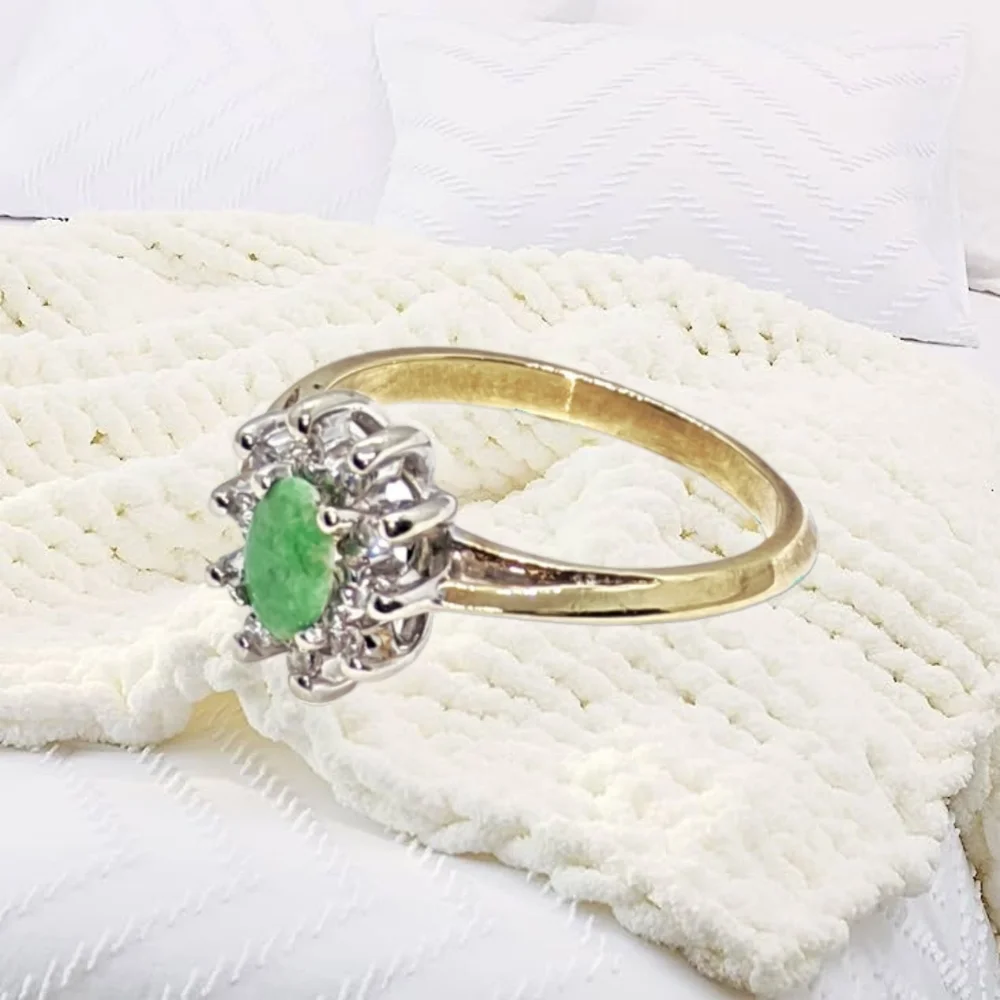 SOLID 14K Gold Genuine Jadeite & Diamonds Ring. Size 6.5